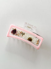 Load image into Gallery viewer, Jelly Pink Clear XL Claw Clip Infused with Real Pressed Flowers Cast in Resin. MADE TO ORDER.