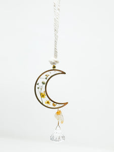 Rearview citrine stone and pressed flower-Moon Sun Catcher Accessory
