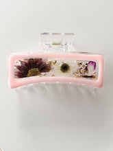 Load image into Gallery viewer, Jelly Pink Clear XL Claw Clip Infused with Real Pressed Flowers Cast in Resin. MADE TO ORDER.