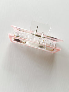 Jelly Pink Clear XL Claw Clip Infused with Real Pressed Flowers Cast in Resin. MADE TO ORDER.