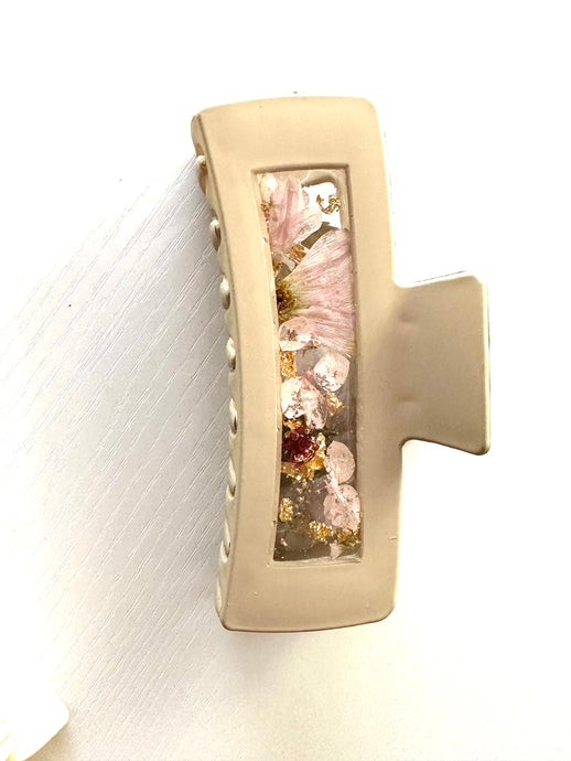 XL Claw Clip with real pressed flowers inside *CLEARANCE* Light Tan