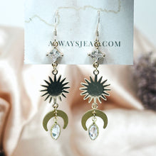 Load image into Gallery viewer, Starburst Faux Crystal Earring Dangles-Gold, Gold Filled Hooks.