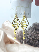 Load image into Gallery viewer, Triangle Snake Tassel Earring Dangles-Gold, Gold Filled Hooks.