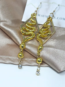 Triangle Snake Tassel Earring Dangles-Gold, Gold Filled Hooks.