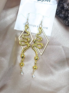 Triangle Snake Tassel Earring Dangles-Gold, Gold Filled Hooks.
