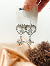 Load image into Gallery viewer, Stars and Wire Heart Earring Dangles-Silver, Sterling Silver Hooks.