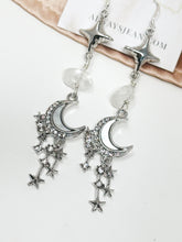 Load image into Gallery viewer, Moons and Star Quartz Crystal Earring Dangles-Silver, Sterling Silver Hooks.