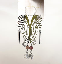 Load image into Gallery viewer, Butterfly Wing- Moon and Stars Earring Dangles-Silver, Sterling Silver Hooks.
