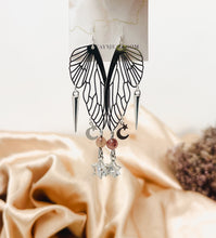 Load image into Gallery viewer, Butterfly Wing- Moon and Stars Earring Dangles-Silver, Sterling Silver Hooks.