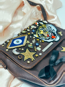 Brown Leather- Evil Eye and Bow-Crossbody Bag
