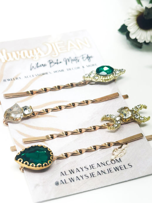 Emerald Green Bobby Pin Set- Celestial, gemstone hair accessories- fun wedding hair accessories