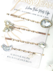 Butterfly and Moon Faux Diamond Pin Set- Celestial, gemstone hair accessories- fun wedding hair accessories