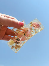 Load image into Gallery viewer, Crystal Clear Claw Clips Infused with Real Pressed Flowers Cast in Resin. MADE TO ORDER: Choose Your Own Flowers.