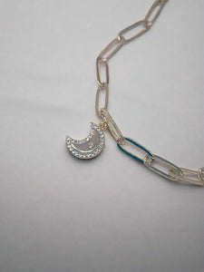 Paper clip charm necklace with front large heart shaped clasp