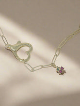 Load image into Gallery viewer, Paper clip charm necklace with front large heart shaped clasp