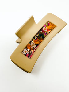 Tan Claw Clip with Multicolored Flowers